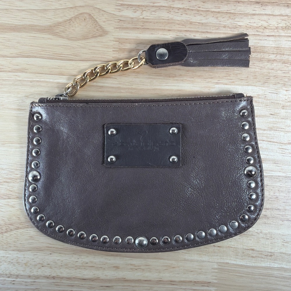 ALBERTA DI CANIO Clutch Purse Pouch Studded Bronze Zip ITALY Women's